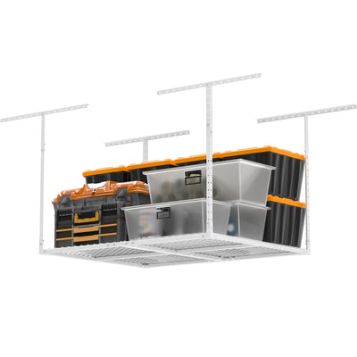 Soywey 3 x 4FT Overhead Garage Storage Rack,Adjustable Ceiling Storage Racks,Garage Shelving Heavy Duty Storage Organizer System,Load 400LBS Weight(White)