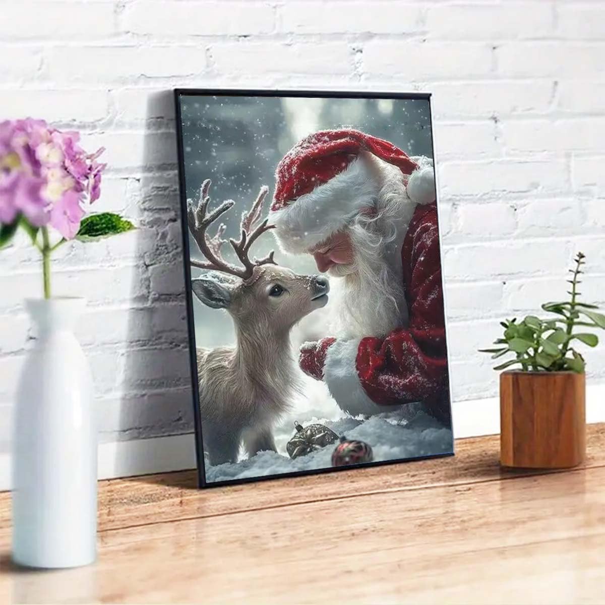 5D Christmas Diamond Art Kits for Adults, Santa Claus and his Little Deer Diamond Painting Kits,DIY Round Full Drill Diamond Dots Gem Art Painting for Home Wall Decor 12 X 16 Inch GEMFAMILY
