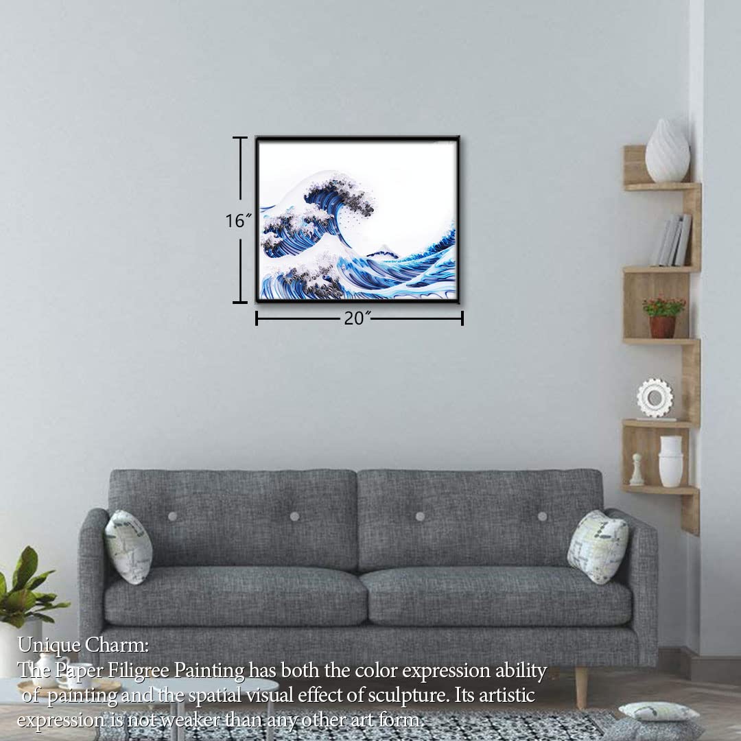 Uniquilling Quilling Kit Paper Quilling Kit for Adults Beginner, Handmade DIY Craft Quilling Paper Filigree Painting Kit Tools, Room Wall Art Decor Gifts, 16 * 20-inch Great Wave Off Kanagawa (Basic) Uniquilling