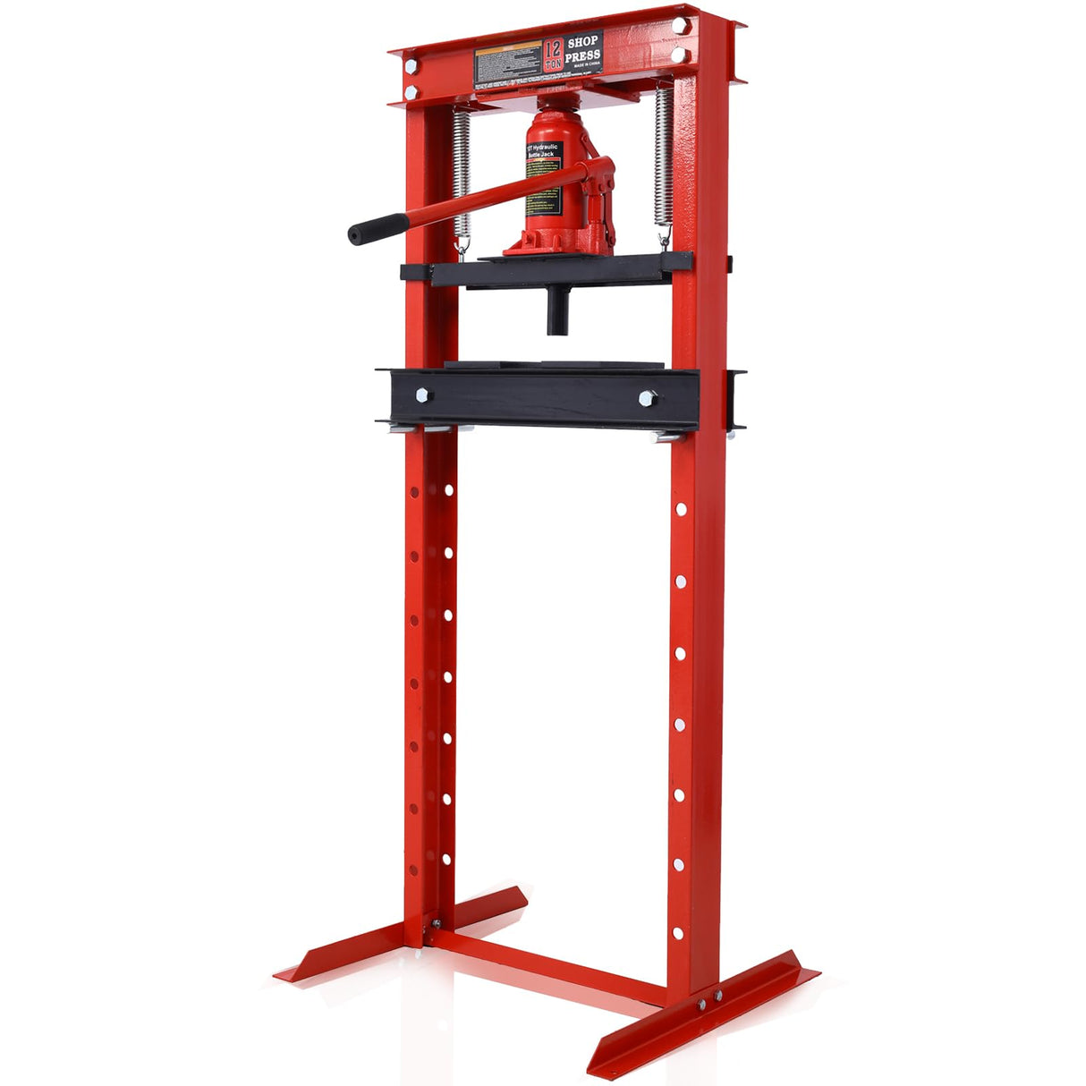 Tandagy 12 Ton Hydraulic Shop Press with Press Plates Heavy Duty Shop Press H-Frame Floor Mount Hydraulic Shop Press Adjustable Hydraulic Press (Red) Tandagy