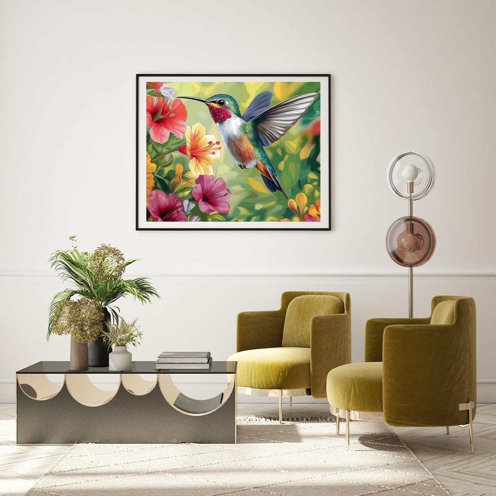 Natuyalo Paint by Numbers for Adults Beginner, Hummingbirds and Flowers Acrylic Painting by Number Kits Animal DIY Art Craft Kits Suitable for Home Wall Decoration Frameless (16x20 Inch) Natuyalo