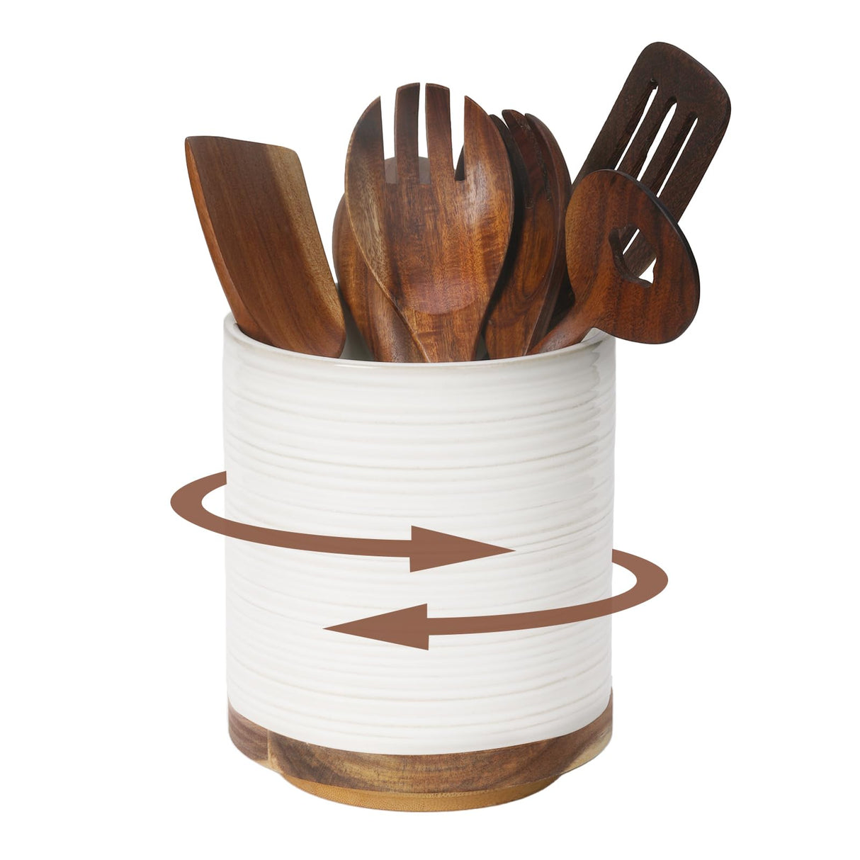 DOWAN Utensil Holder, 360° Rotating Extra Large Cooking Utensil Holder, 7.6" Kitchen Utensil Holder for Countertop, Utensil Crock for Farmhouse Kitchen Decor, Ceramic Stable Utensil Caddy, White DOWAN