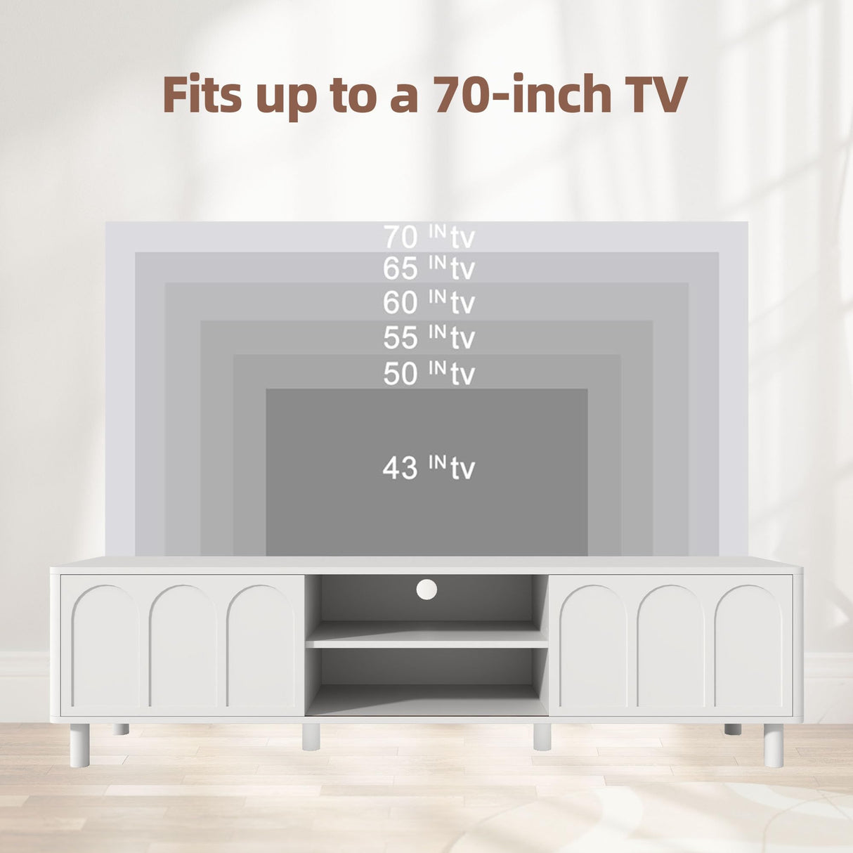 TV Stand for TVs up to 70'', Entertainment Center with Large Storage for Living Room, Media Console with Sliding Doors and Adjustable Shelves, Modern TV Cabinet for Game Consoles and Decor(White) PHOYAL