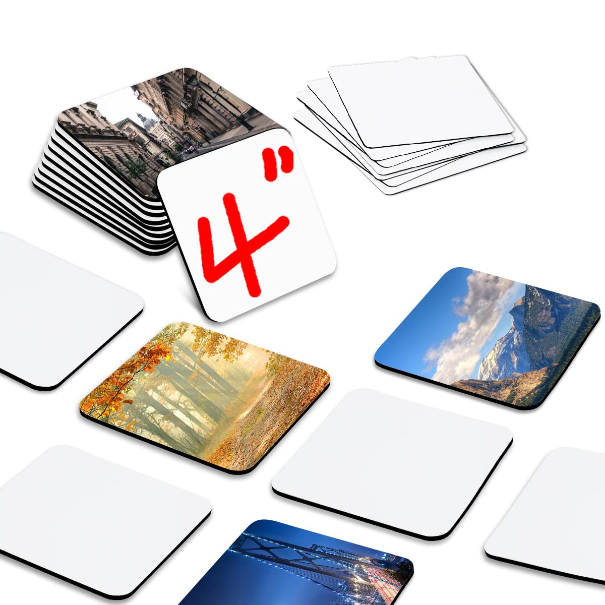 KLAQQED 4x4inches Sublimation Magnet Blanks Fridge Refrigerator Magnets Customized MDF Sublimation Blanks for Calendar DIY Decorative Square Large Sublimation Coaster Blank Bulks Products Wholesale KLAQQED