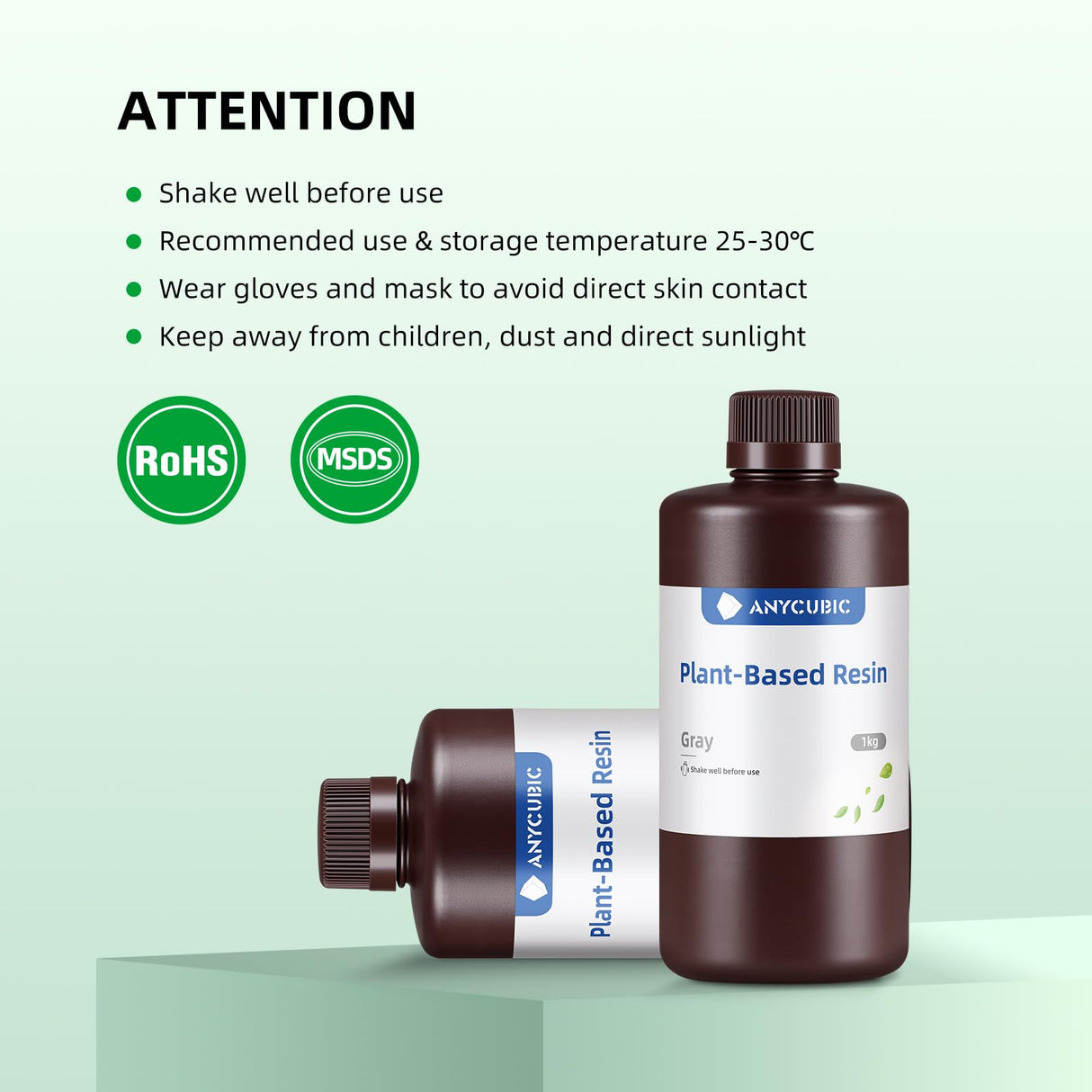 ANYCUBIC 3D Printer Resin with Low Odor and Safety, 405nm UV Plant-Based Rapid Resin with High Precision and Quick Curing for LCD 3D Printing (Grey, 1000g) ANYCUBIC