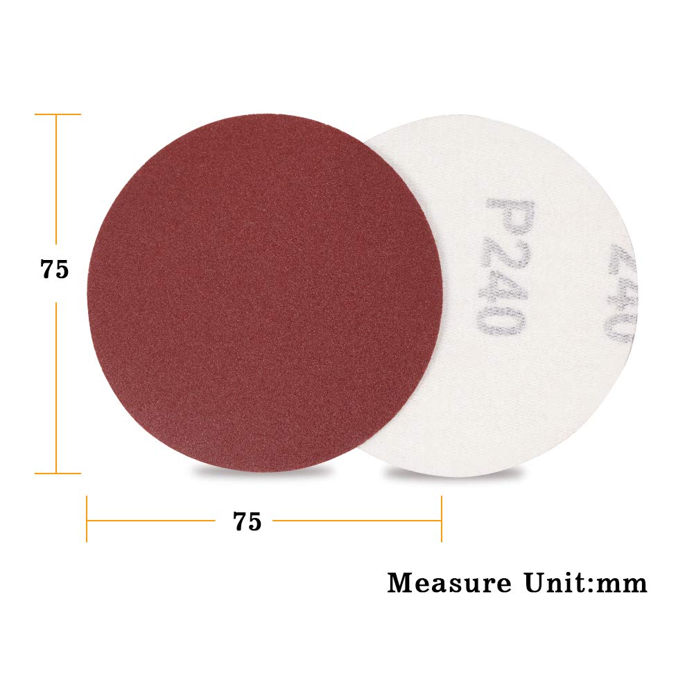 SPEEDWOX Hook and Loop Sanding Discs 100pcs 3 Inch 240 Grit Sandpaper for Wood Drill Grinder Rotary Tools No Hole SPEEDWOX
