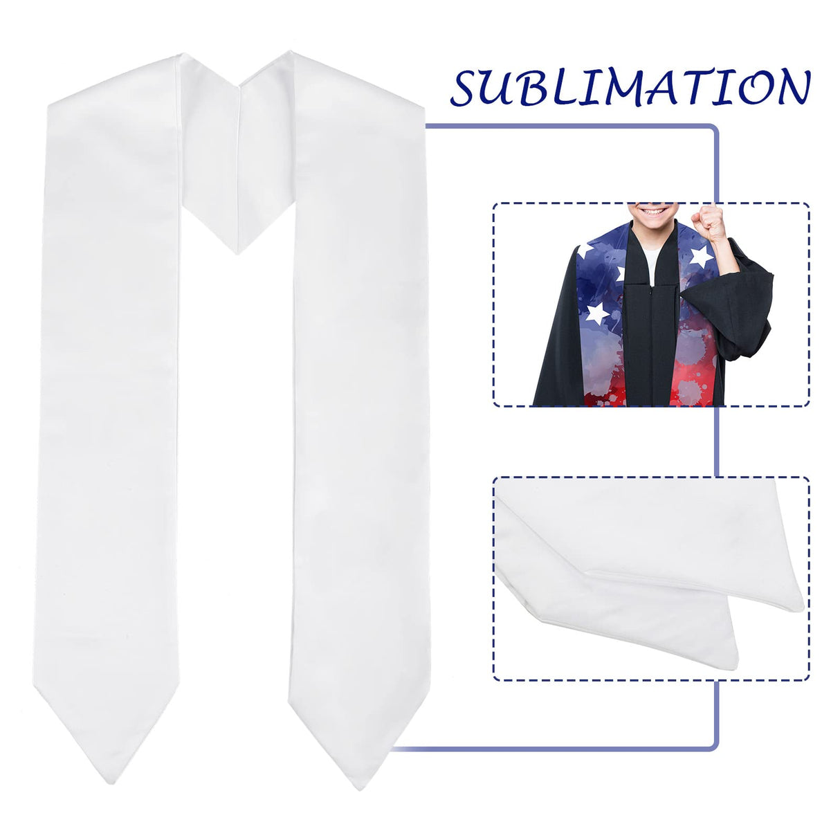 Coume 2024 Sublimation Graduation Stole Sash Blank Plain Graduation Sash Unisex Adult Graduation Party Stole(White) Coume