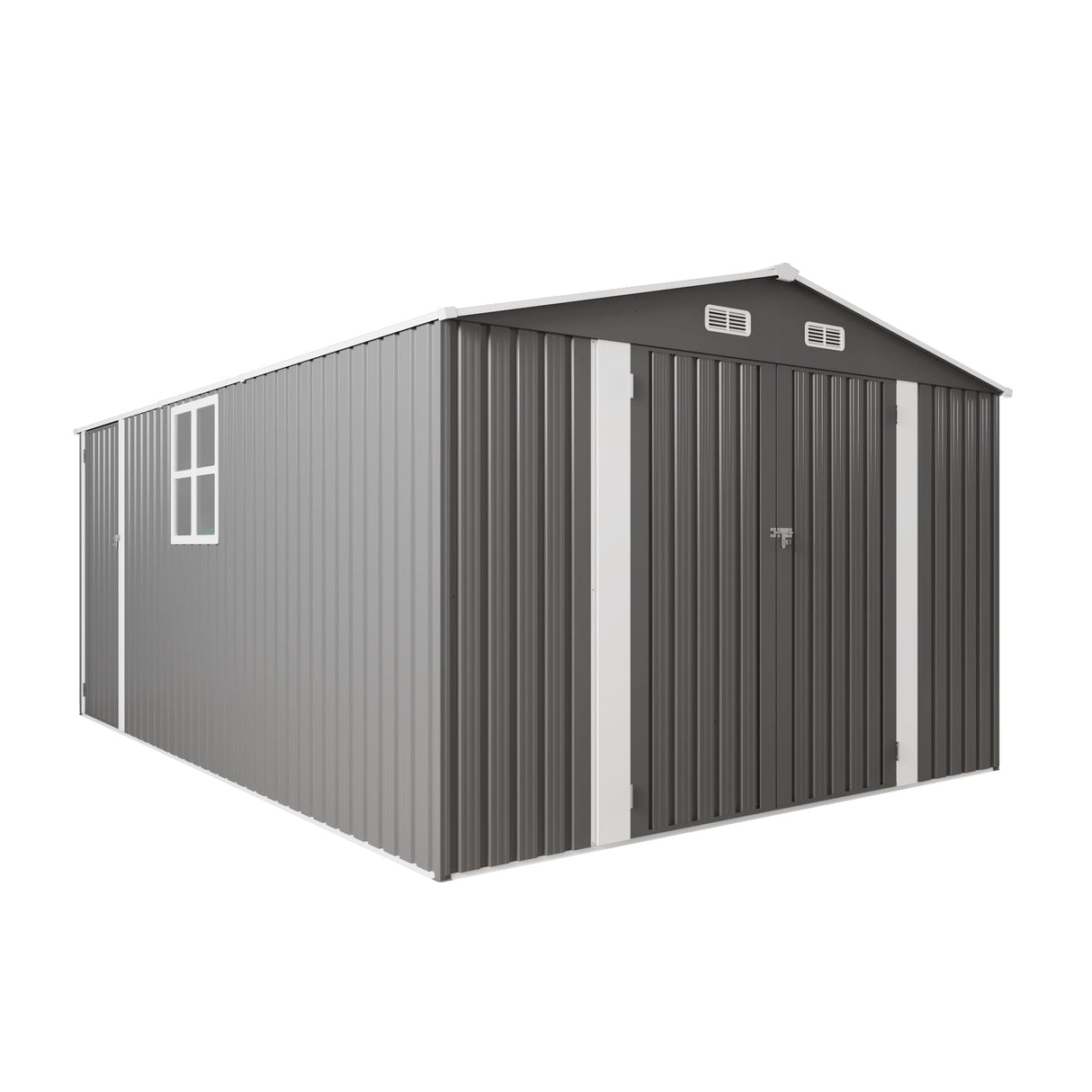 Vigo huseeo 10x14x6.7FT Outdoor Storage Shed, Galvanized Steel Garden Shed with Lockable Door & Window, Waterproof Metal Tool Storage for Garden, Backyard, Patio, Lawn(Grey) Vigo huseeo