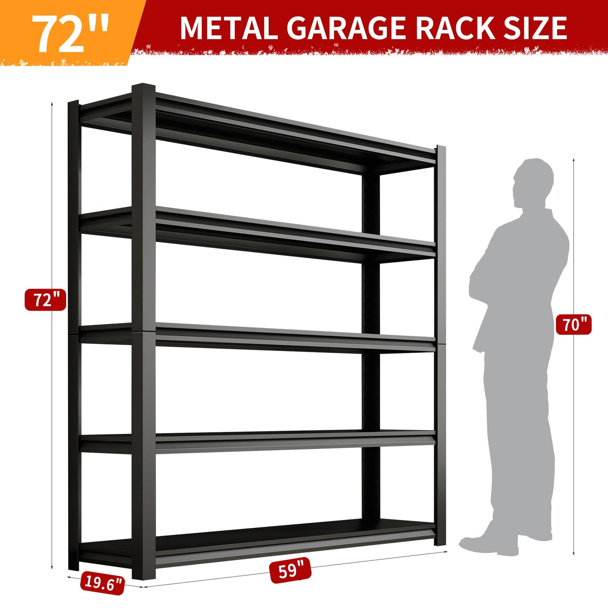 72" H Garage Shelving Units 5 Tier Industrial Storage Shelves Adjustable Metal Shelving 3000LBS Heavy Duty Shelves Utility Shelf Storage Rack for Garage,Warehouse, Basement(19.6"D×59"W×72"H) SGFHNV