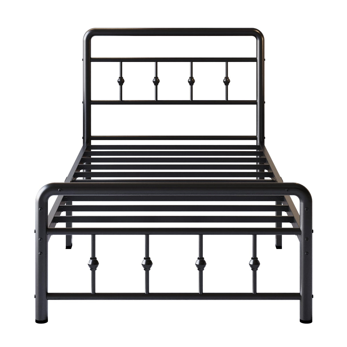 Lutown-Teen 12 Inch Twin Bed Frames with Victorian Vintage Headboard and Footboard, No Box Spring Needed, Heavy Duty Metal Mattress Foundation, Noise Free, Easy Assembly, Black Lutown-Teen