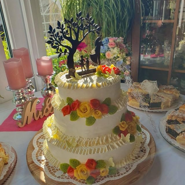 TiTaicor Initials cake topper, wooden wedding cake topper, rustic wooden cake decoration,initial monogram letters Cake Topper for Birthday Engagement Anniversary Wedding Shower Supplies. TiTaicor