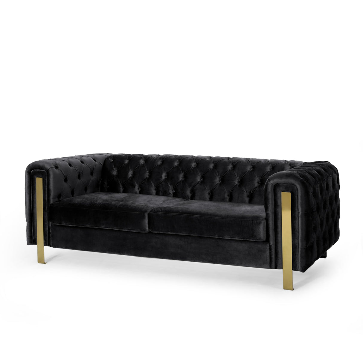 Asucoora Tufted Velvet Sofa Couch for Living Room, Upholstered Tuxedo Arm 3-Seater Sofa Couch with Golden Legs, Chesterfield Sofa Apartment, Office, Studio Black Asucoora