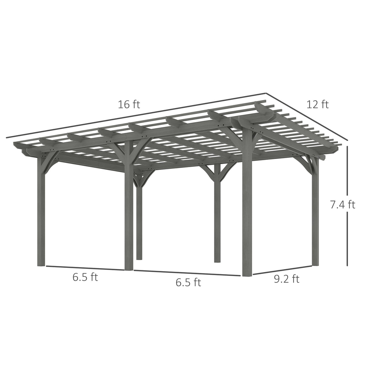 Outsunny 12' x 16' Outdoor Pergola, Wood Gazebo Grape Trellis with Stable Structure for Climbing Plant Support, Garden, Patio, Backyard, Deck, Gray Outsunny