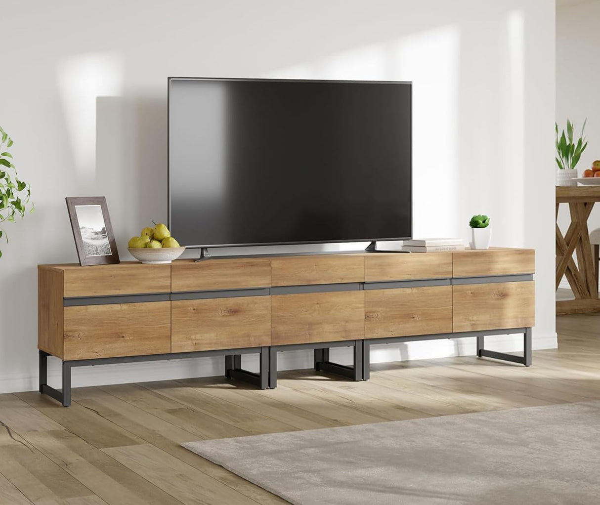 WAMPAT Modern TV Stand for TVs up to 90 inch TV, 3 in 1 Entertainment Center TV Console with Storage Cabinets and Metal Base,Media Console for Living Room, Oak,89'' WAMPAT