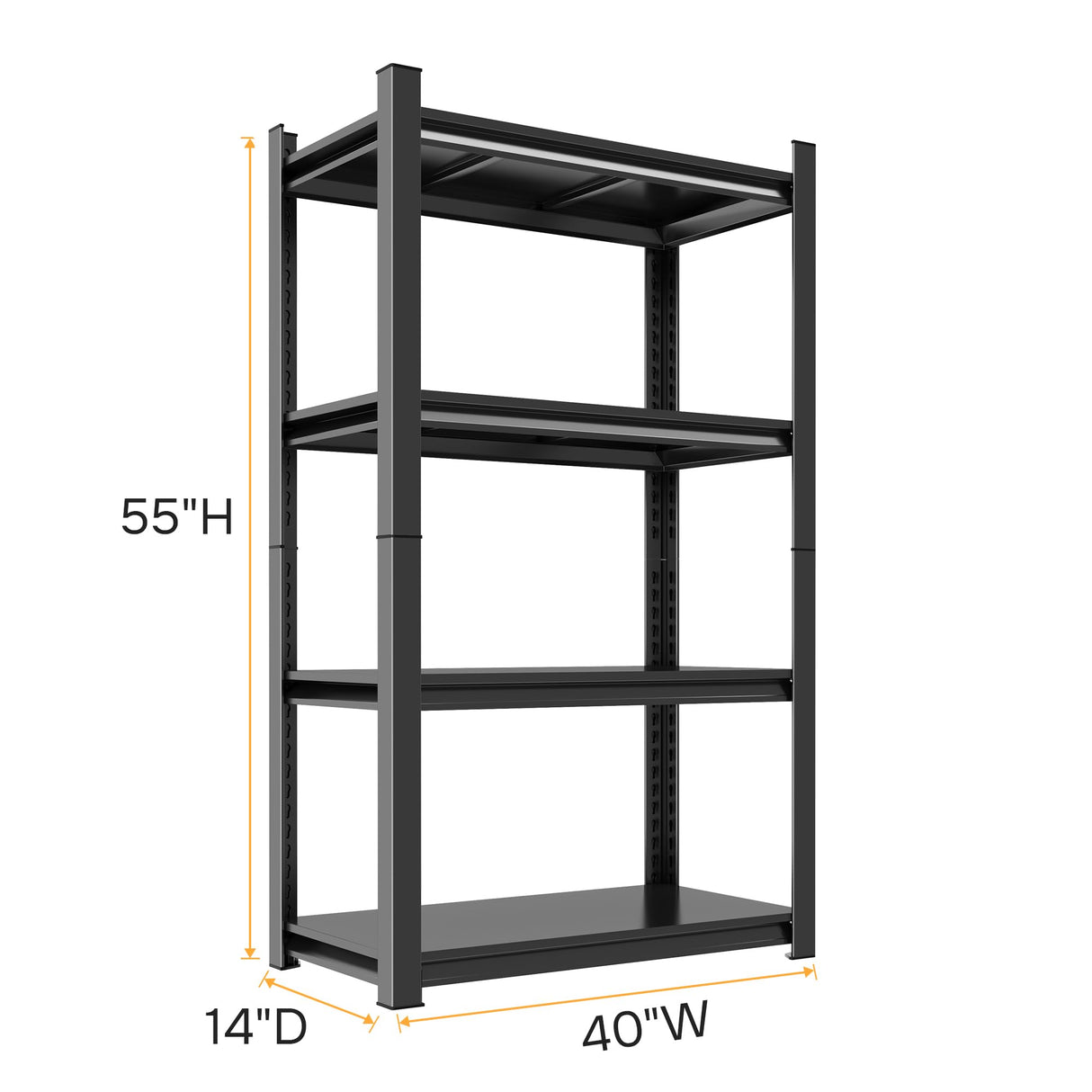 55''H Garage Shelving Heavy Duty Garage Storage Shelves, 2400LBS Capacity Adjustable 4 Tier Metal Industrial Shelf Unit for Kitchen, Utility Room, Warehouse and Basement, Black (16''Dx40''Wx72''H) ErgoNova