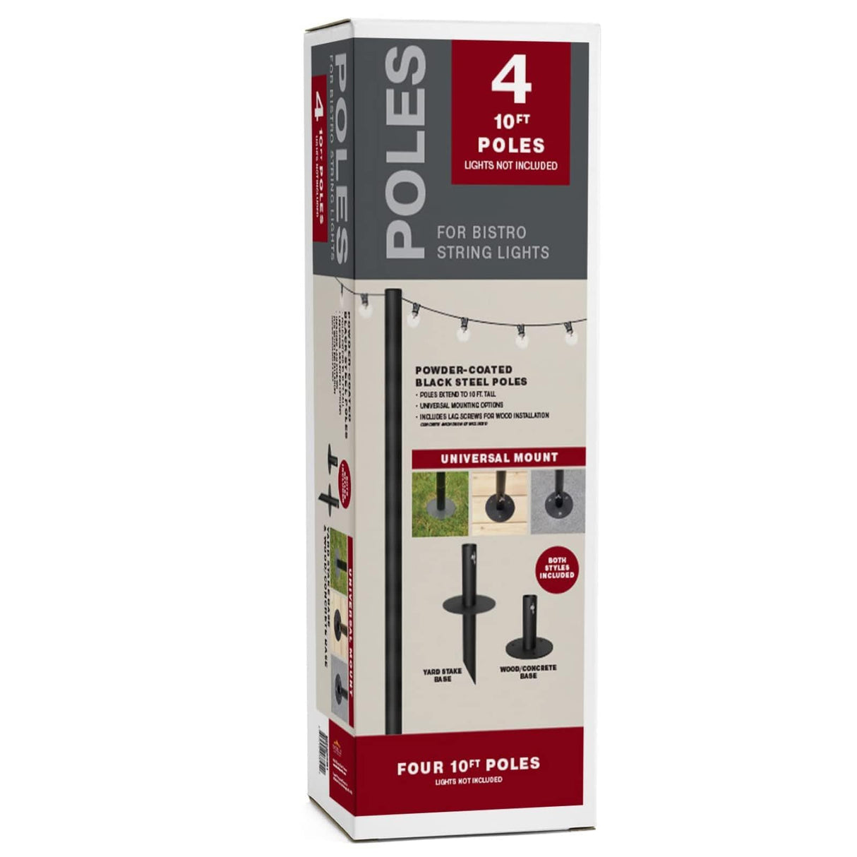 EXCELLO GLOBAL PRODUCTS Bistro String Light Poles - 4 Pack - Extends to 10 Feet - Universal Mounting Options Included EXCELLO GLOBAL PRODUCTS