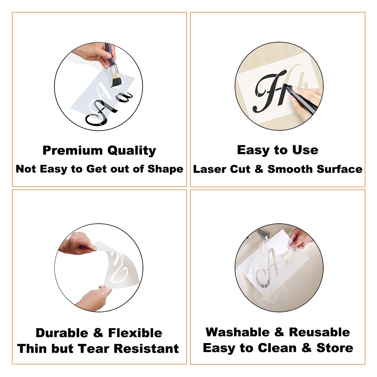 Large Letter Stencils for Painting on Wood - 44 Pack Alphabet Letter Number Stencil Templates with Signs, Reusable Plastic Stencils in 3 Fonts and 284 Designs for Chalkboard Fabric Wood Signs XANGEY