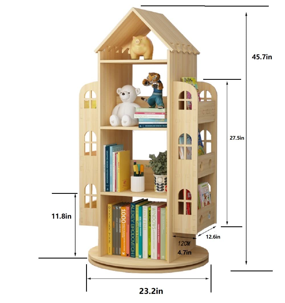 Heehee 360° Rotating Wooden Bookshelf for Kids - Eco-Friendly Floor Stand Book Rack Heehee