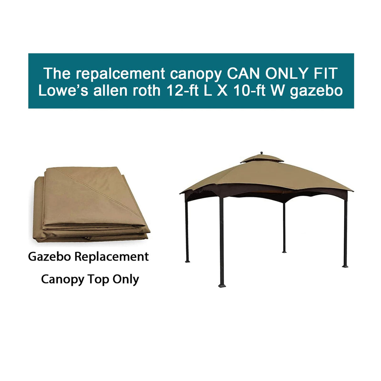 Gazebo Replacement Canopy Top Cover - Wonwon 10X12 Double Tiered Canopy Roof for Lowe's Allen Roth Gazebo Model #GF-12S004BTO/GF-12S004B-1 (Khaki) Wonwon
