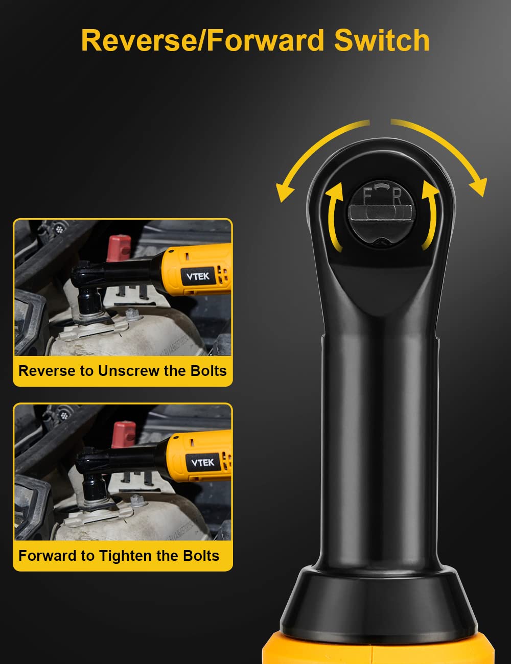 VTEK 3/8" Extended Cordless Ratchet Wrench 16.8V Electric Ratchet Wrench,40 Ft-lbs 400RPM Power Ratchet Wrench VTEK