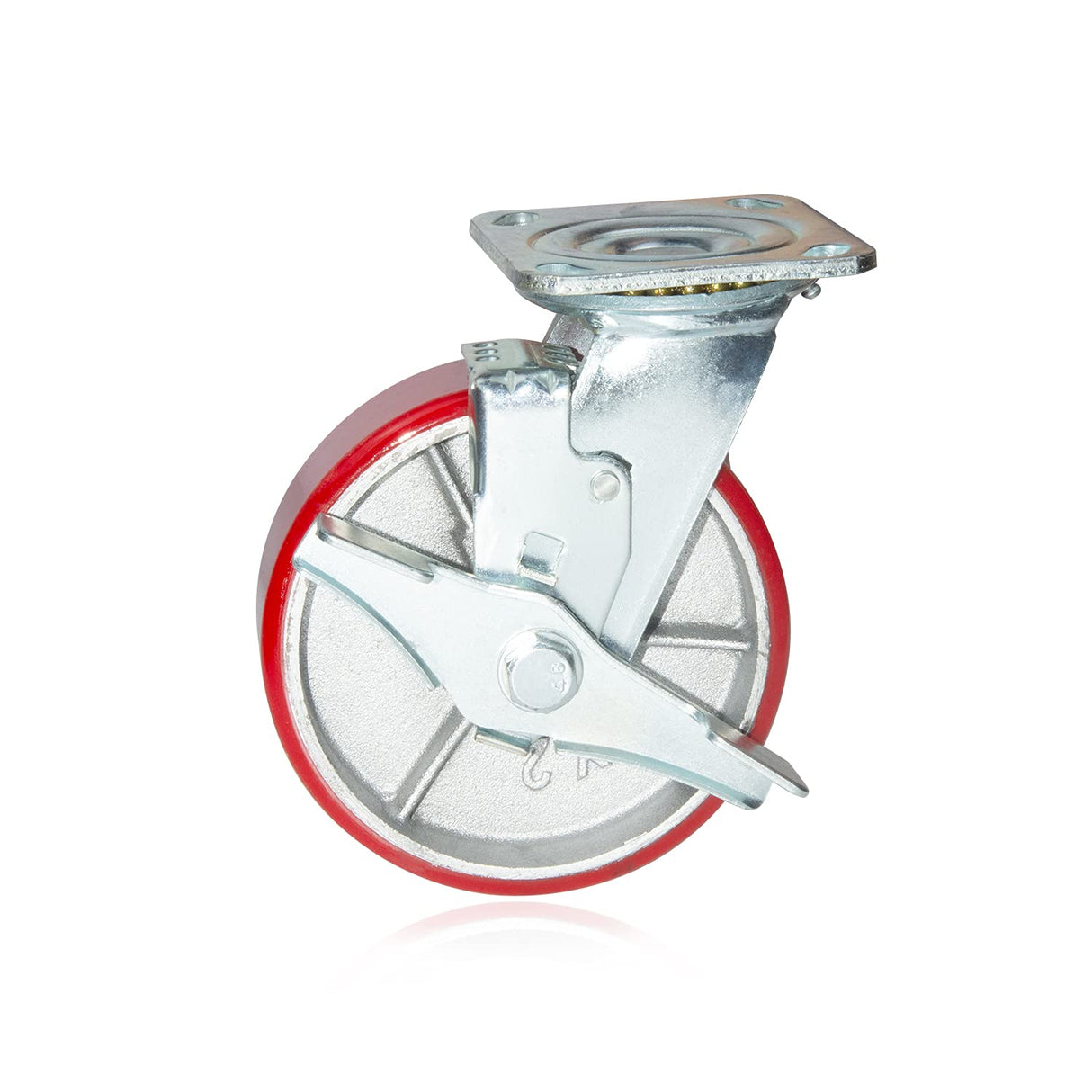 Nisorpa 6 inch Heavy Duty Casters Set of 4 Swivel Steel Wheels Red Polyurethane Lockable Caster Wheels for Industrial Trailer, Furniture - 2 with Brakes and 2 without Brakes Nisorpa