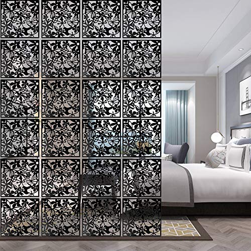 ANMINY 24 PCS Hanging Room Divider Flower Carving Pattern Panels Decorative Wall Screen Panel Hollow Out Design for Living Dining Room Kitchen Bedroom Office Bar Restaurant Home Hotel Decor - Black ANMINY