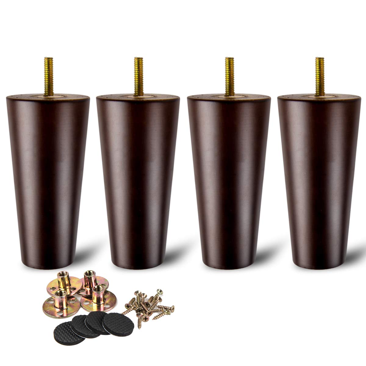 La Vane 4 inch / 10cm Wooden Furniture Legs, Set of 4 Walnut Solid Wood Tapered M8 Furniture Replacement Feet with Pre-Drilled 5/16 Inch Bolt & Mounting Plate & Screws for Sofa Chair Couch Ottoman La Vane