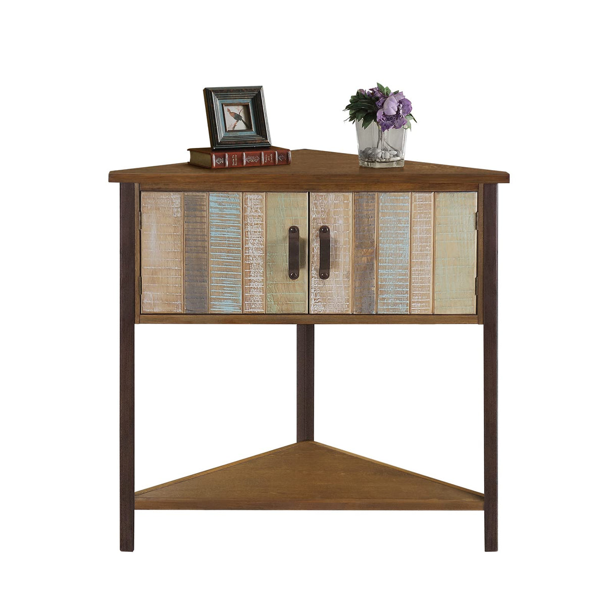 Giofanzo Corner Tables for Living Room, Small Corner Table with Storage Cabinet Table Corner Bar Accent Cabinet with Solid Wood and Metal Frame, Hand-Made Unique Corner Table(Natural Blue) Giofanzo