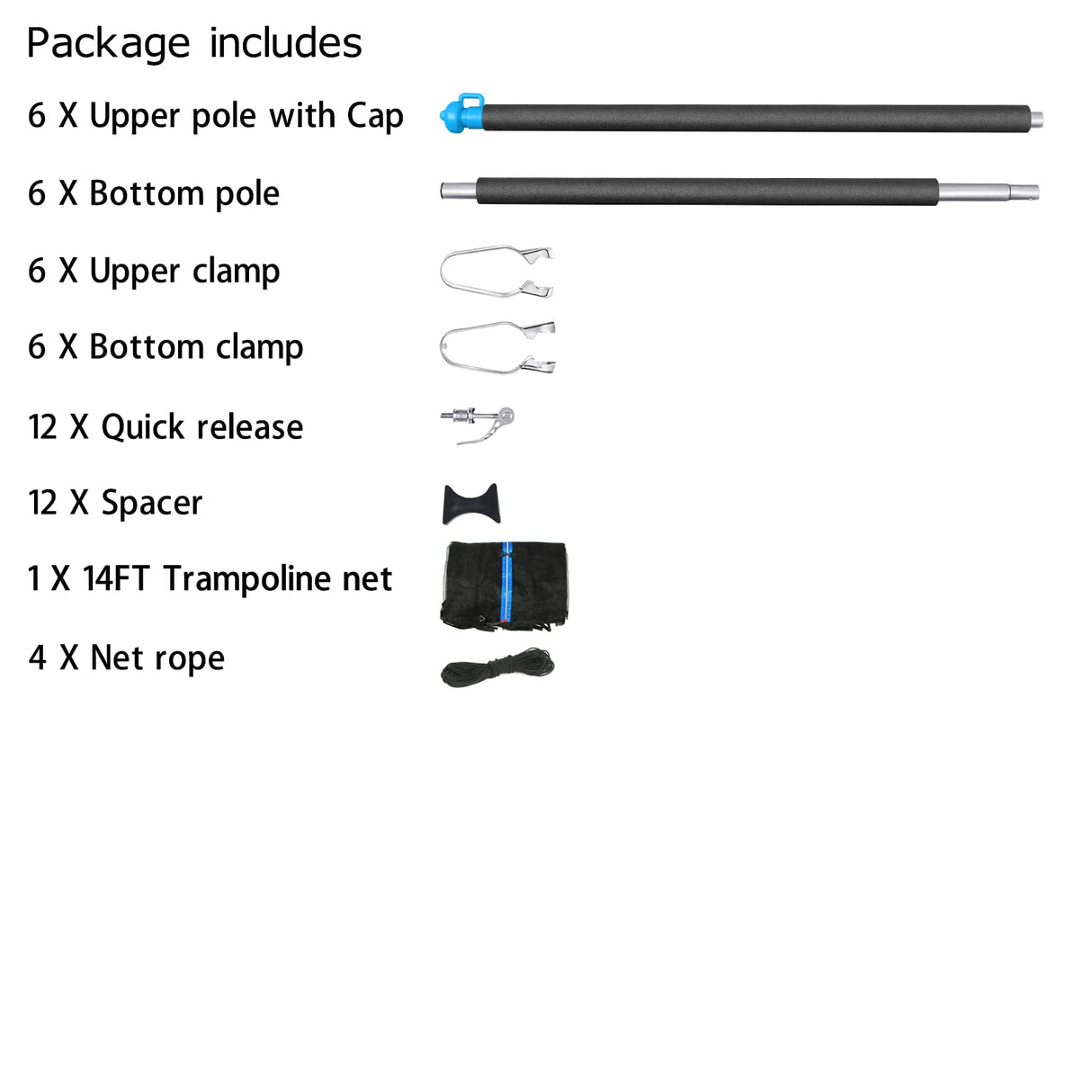 14FT Trampoline Enclosure Net with Universal Trampoline Replacement Enclosure Poles and Hardware (Only fit for 14FT Trampoline with 6 Poles) Zoomster