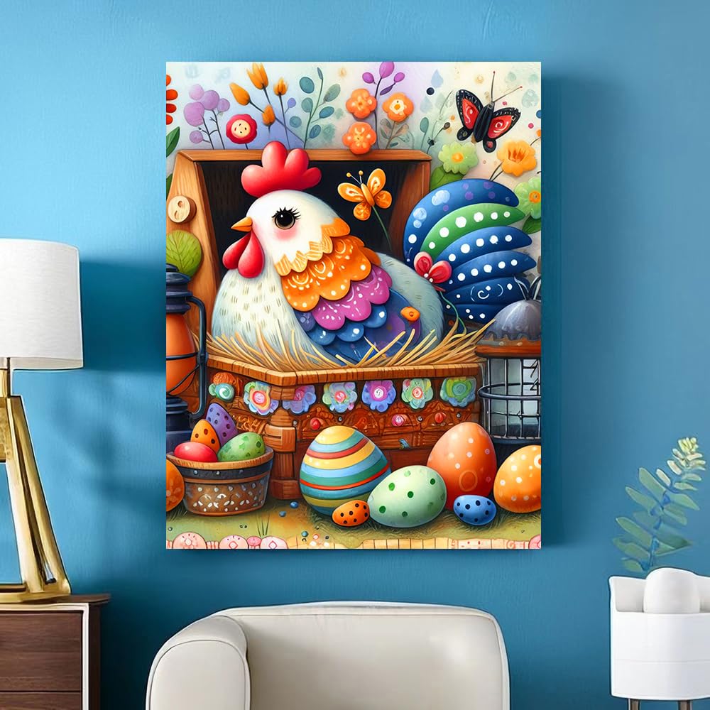 Easter Chicken Diamond Art Kits for Adults-Easter Eggs Diamond Painting Kits for Adults, DIY 5D Spring Full Drill Gem Art Crafts Kits for Home Wall Decor 12x16 in Axquilon