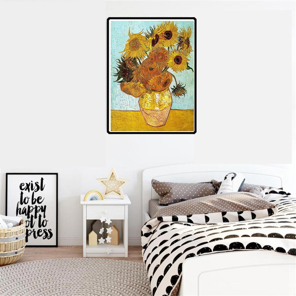 VeGuude Diamond Painting Kits for Adults, Van Gogh Sunflowers Diamond Art for Beginner DIY Round 5D Paint with Diamonds Pictures Gem Full Drill Diamond Dots Crystal for Home Wall Decor Gifts 12x16in VeGuude