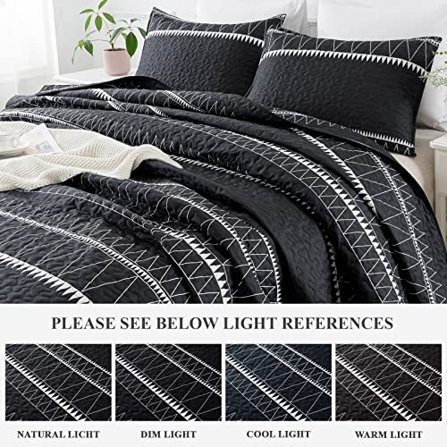 Andency Black Twin Quilt Set, 2 Pieces Boho Lightweight Soft Striped Bedspread for All Season (68"x86"), Printed Bohemian Microfiber Reversible Coverlet Comoforter Sets Andency