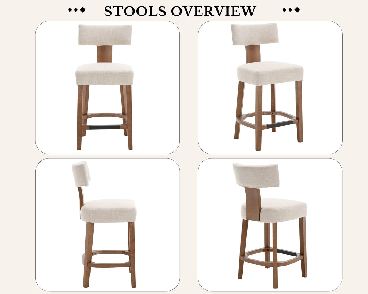 26’’ Farmhouse Bar Stools Set of 4, Linen Upholstered Counter Height Barstools with Back Modern Counter Stools Wood Barstools with Hardwood Frame, Bar Height Chairs for Kitchen Counter Island, Beige LIVINOVA