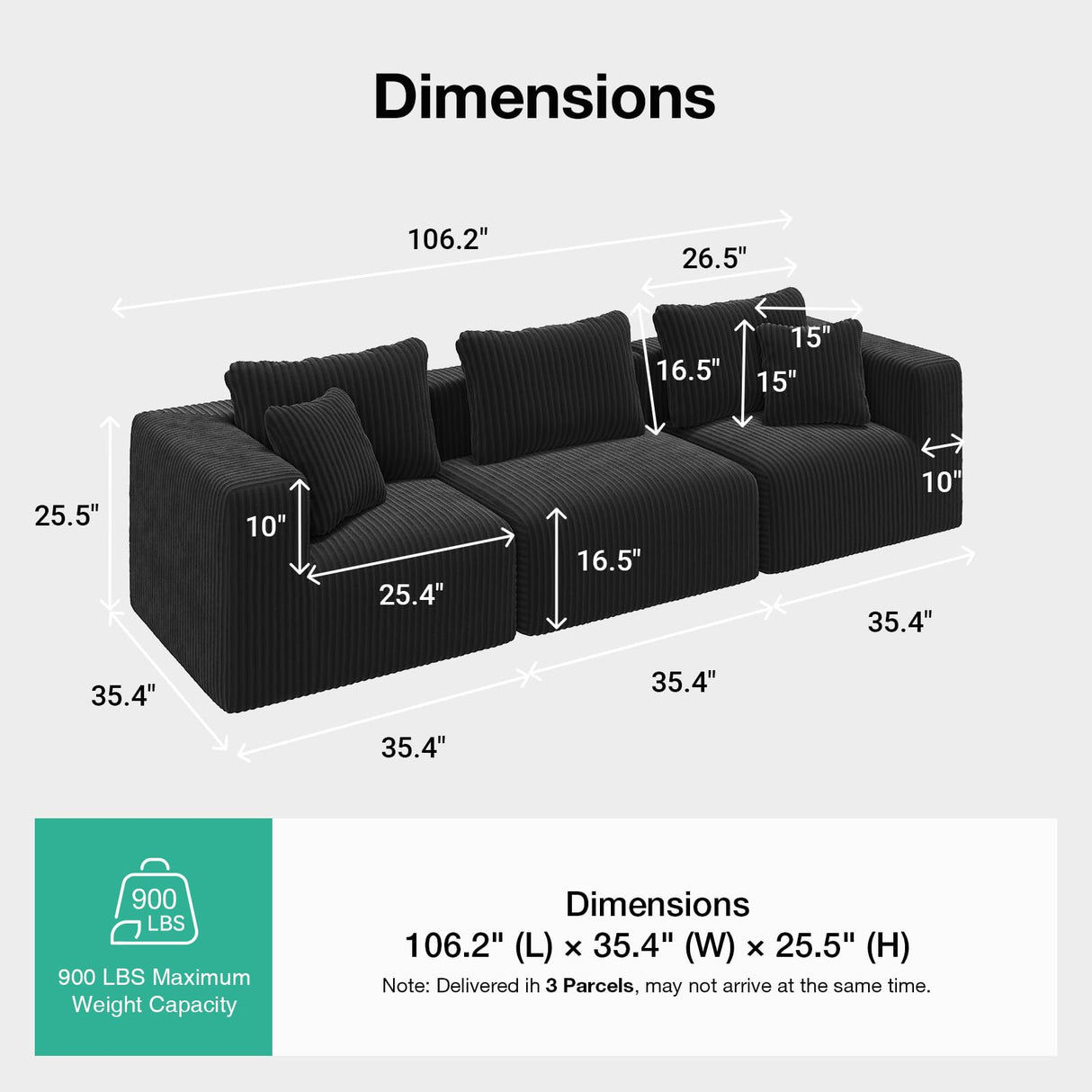 Novilla Modular Sectional Sofa, Modern Cloud Sectional Couch with Smarts Coil™ Support, Upholstered Boneless Couch for Living Room Apartments Bedroom, No Assembly Required (3 Seater) Novilla