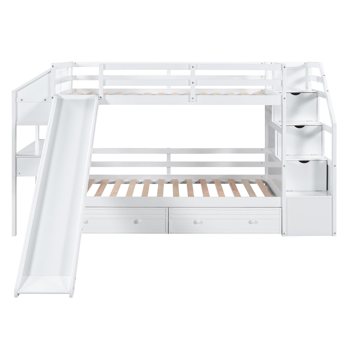 Harper & Bright Designs Bunk Bed with Stairs & Slide, Wood Twin Over Twin Bunk Bed with Desk and Shelves,Bunk Bed Twin Over Twin Size with Storage Drawers for Kids Teens Girls Boys, White Harper & Bright Designs