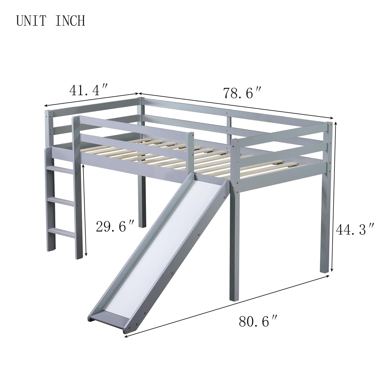 PVWIIK Twin Loft Bed with Slide for Boys and Girls,Toddler Loft beds with Safety Rails & Ladder,Save Space Design for Kids, Teens, Girls, Boys, No Box Spring Needed, Grey PVWIIK