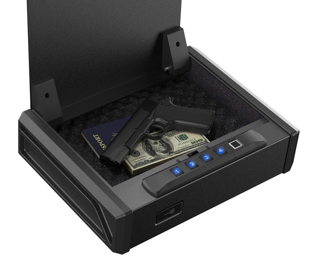 RPNB Gun Safe, Quick Access Gun Safe for Handgun, Pistol Safe with Biometric Fingerprint and Quick Electronic Keypad, Handgun Safe for 2 Pistols and More RPNB