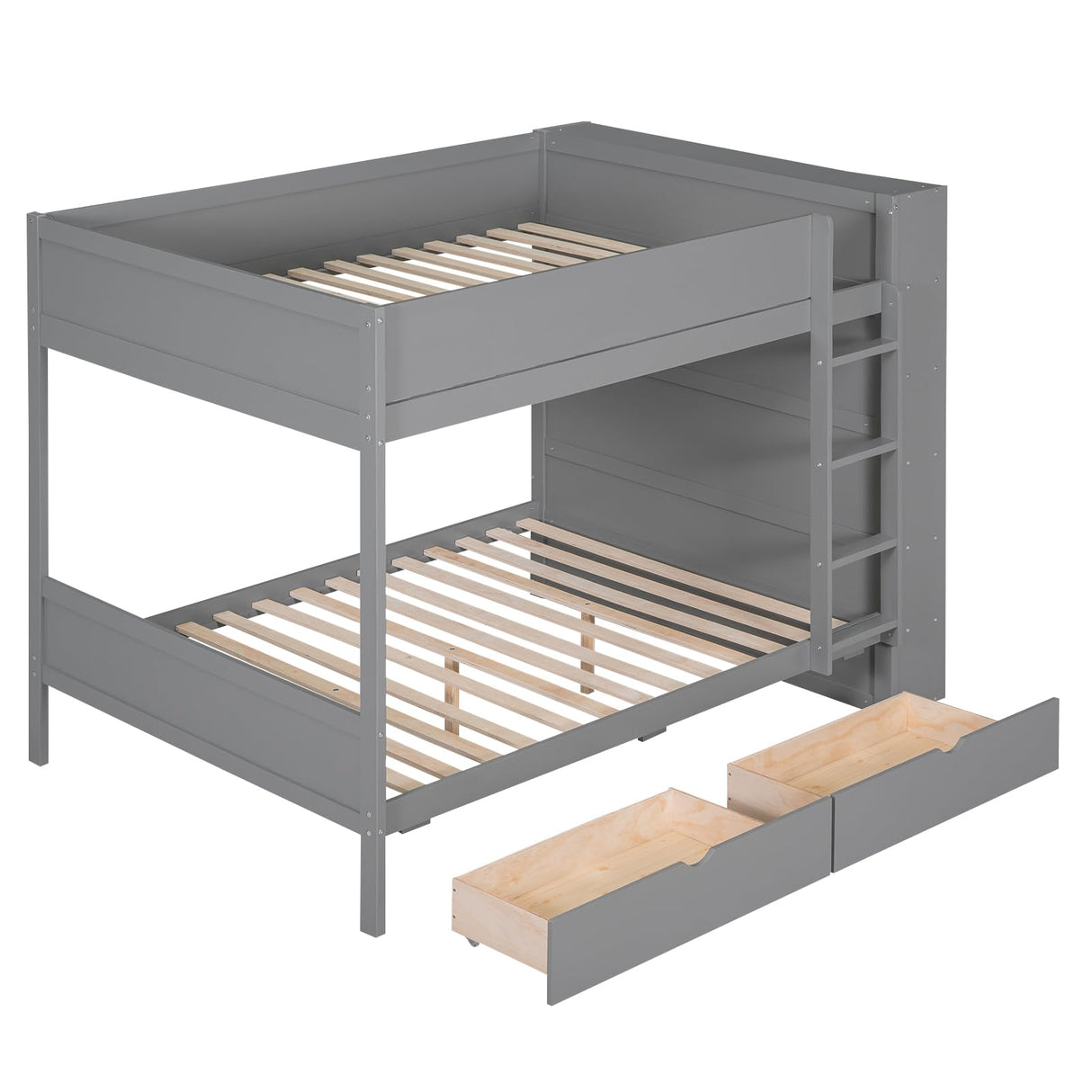 Harper & Bright Designs Grey Full Over Full Bunk Bed with Storage & Bookshelf Harper & Bright Designs