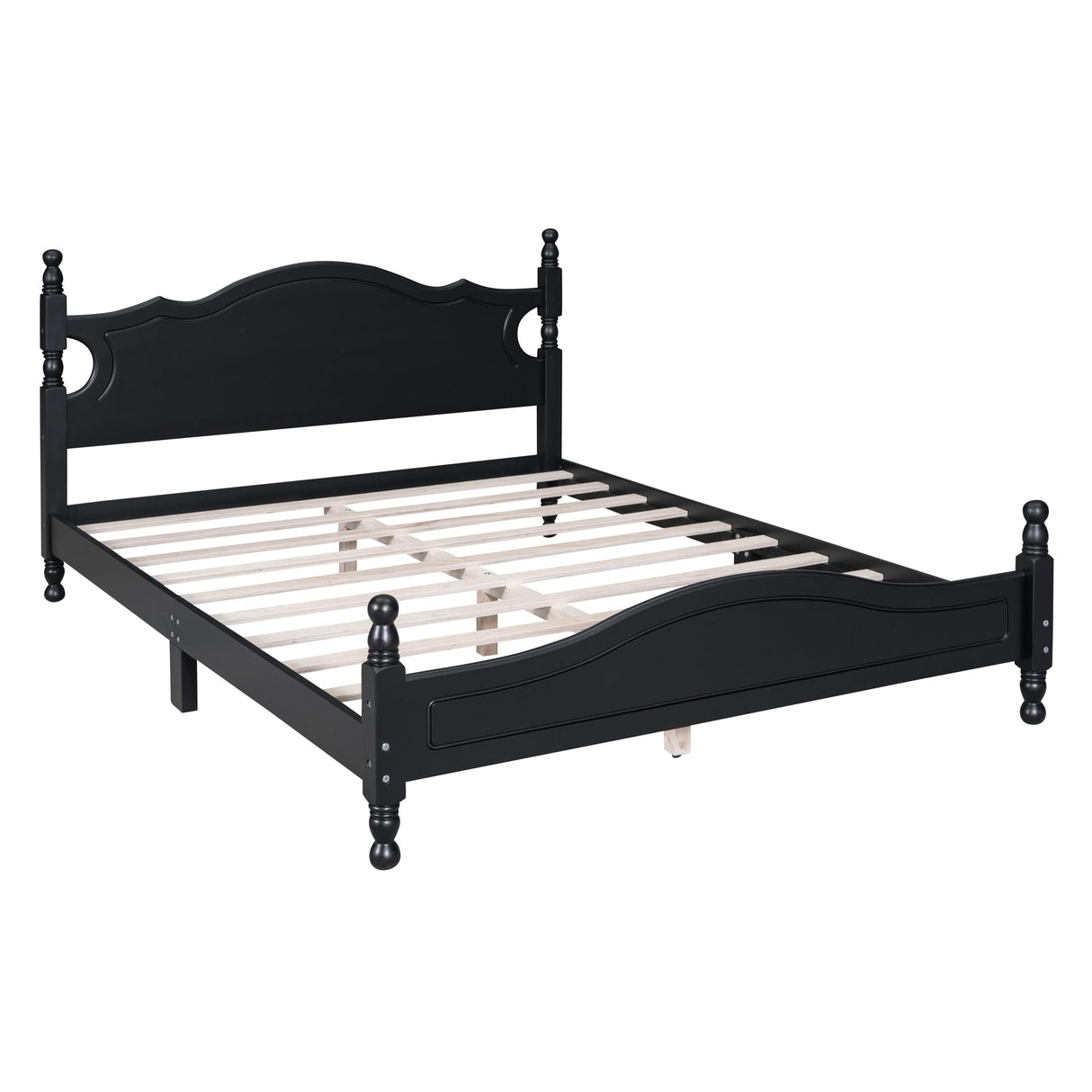 Harper & Bright Designs Retro Style Queen Size Platform Bed Frame with Sturdy Headboard in Black Harper & Bright Designs