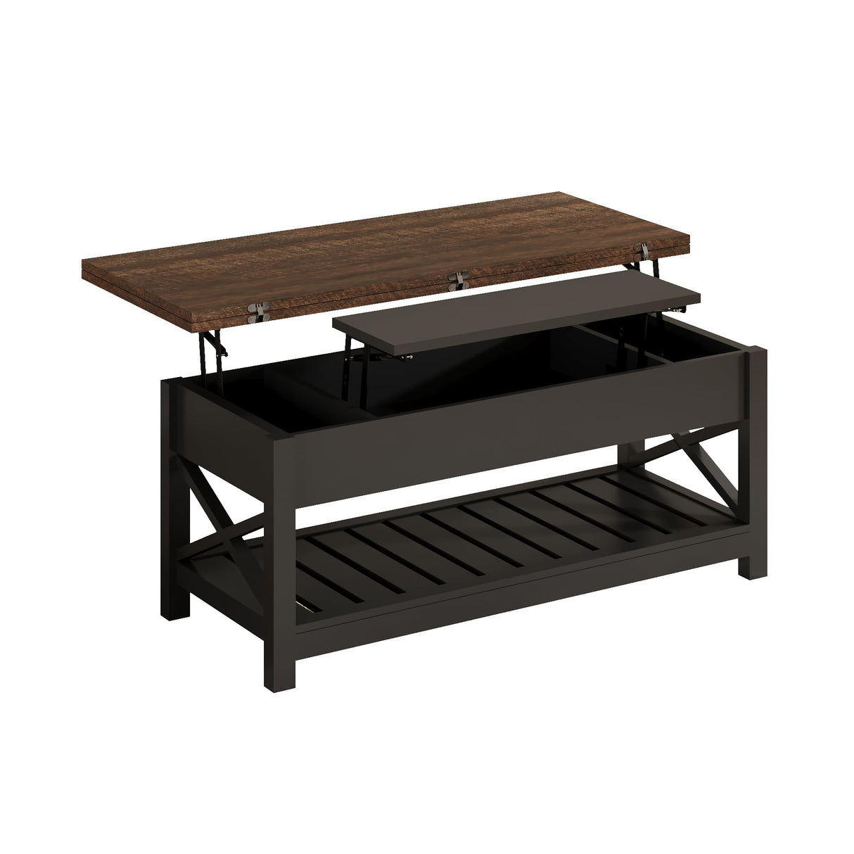 ChooChoo 2-Piece Living Room Table Set - Includes TV Stand with Storage for 75" TV, Lift-top Coffee Table with Storage and Hidden Compartment, Black & Espresso ChooChoo