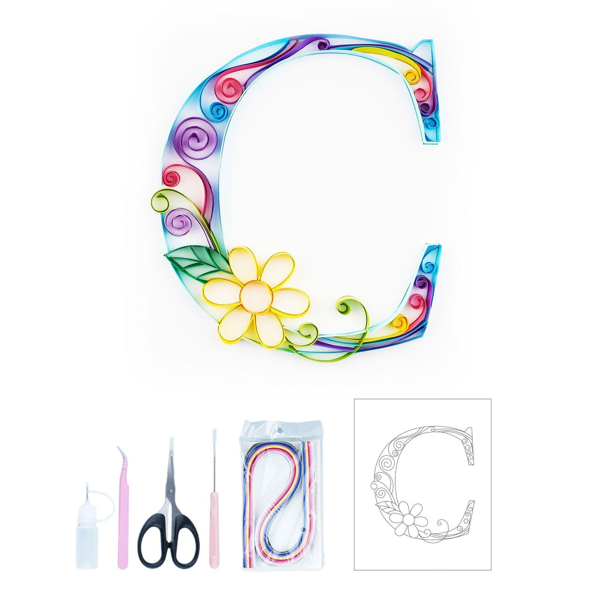 Uniquilling Quilling Paper Quilling Kit for Adults Beginner, 8 * 10-inch Letters, Exquisite DIY Paper Filigree Painting Kits Quilling Tools, Home Room Wall Art Decor Best Gifts(Basic) Uniquilling