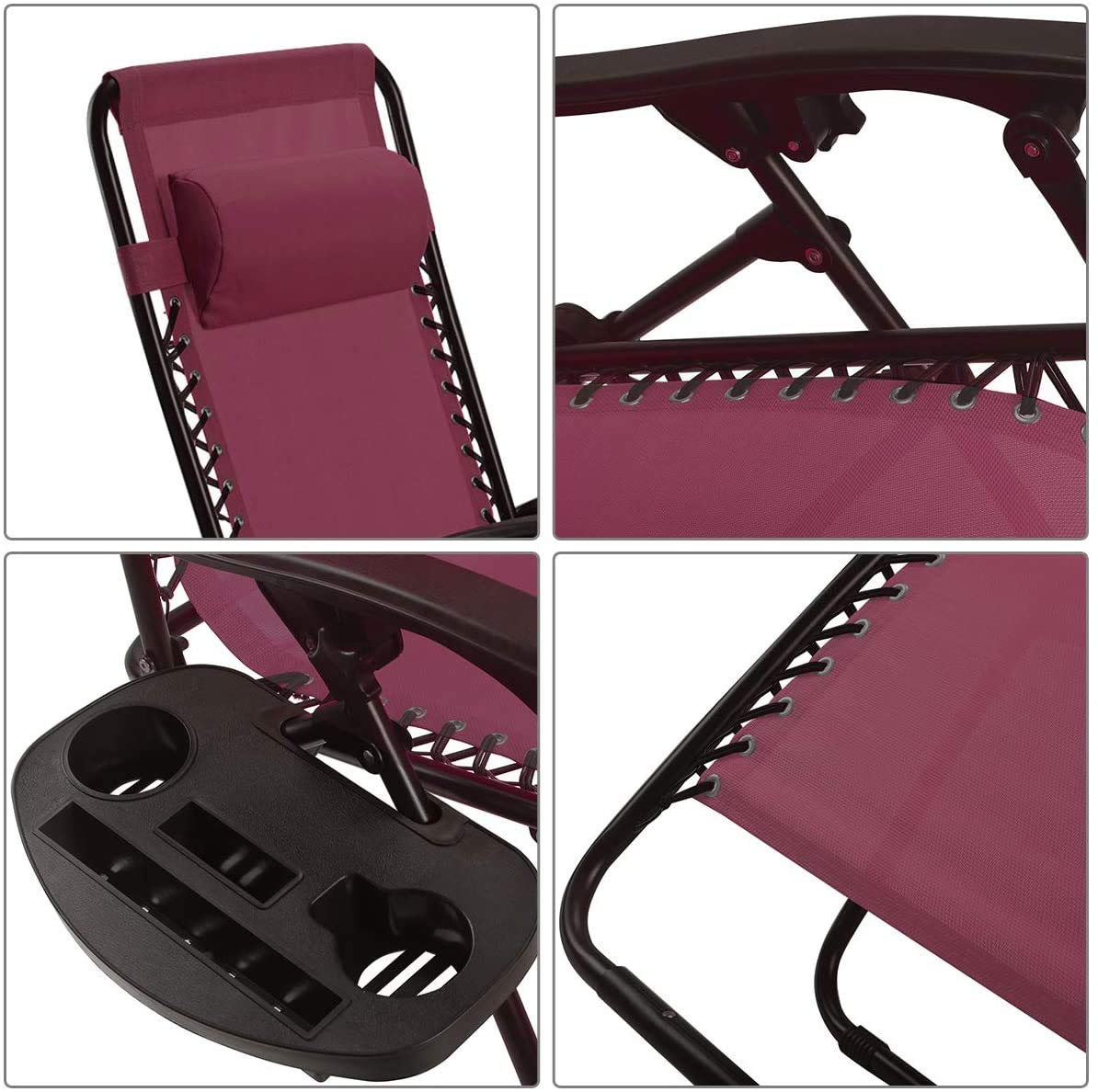 topment Outdoor Zero Gravity Lounge Chair with Pillow & Utility Tray, Folding Patio Lawn Beach Recliner(Wine) topment