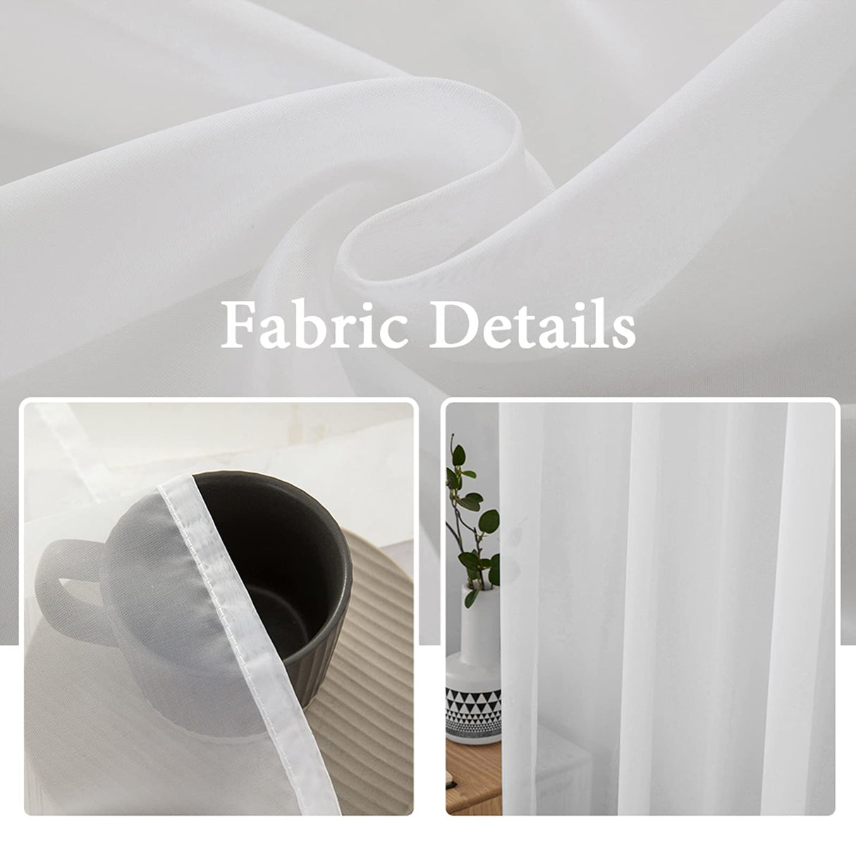 MIULEE 2 Panels Solid Color White Sheer Window Curtains Elegant Window Voile Panels/Drapes/Treatment for Bedroom Living Room (54X108 Inches White) MIULEE