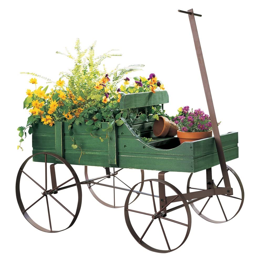 Collections Etc Amish Wagon Decorative Indoor/Outdoor Garden Backyard Planter, Green Collections Etc