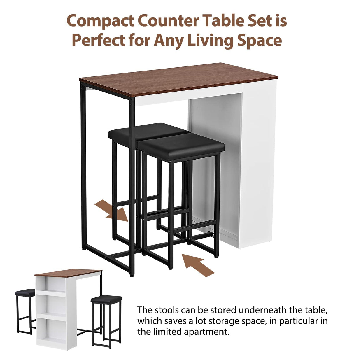 Panana Rustic 3-Piece Counter Height Dining Table Set with Stools and Storage Shelves Panana