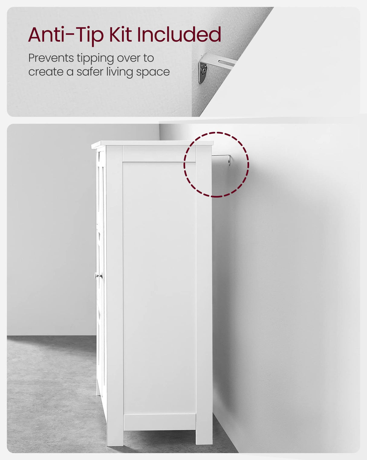 VASAGLE White Bathroom Storage Cabinet with 3 Drawers and Adjustable Shelf, Freestanding Organiser VASAGLE