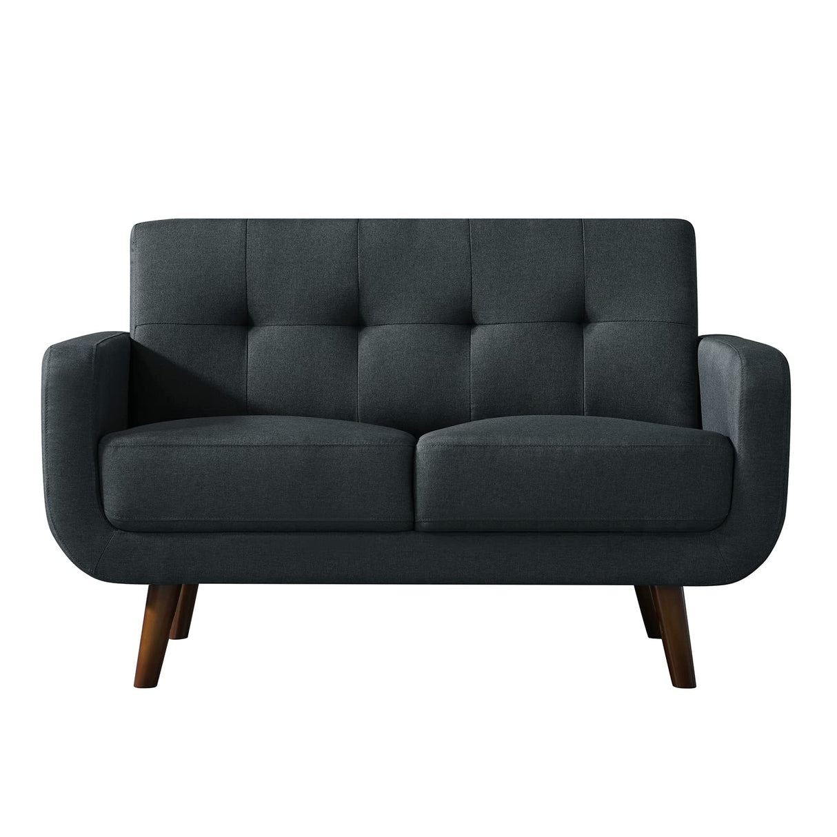 Husbedom 51 Inches Loveseat Sofa, Mid-Century Modern Mini Couch with Tufted Back for Small Living Room, Bedroom,Apartment, Dorm,Track Arms, Wooden Legs, Easy Assembly, Dark Gray Husbedom