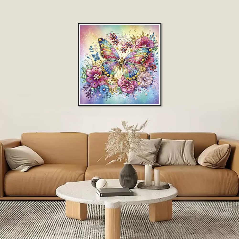 WSLWXSHM 5D Special Shape Diamond Art Kits for Beginners, Diamond Painting Kits for Adults Butterfly, Crystal Rhinestones Diamond Painting for Home Wall Decoration Gift 12×12inch/30×30cm, Flower WSLWXSHM