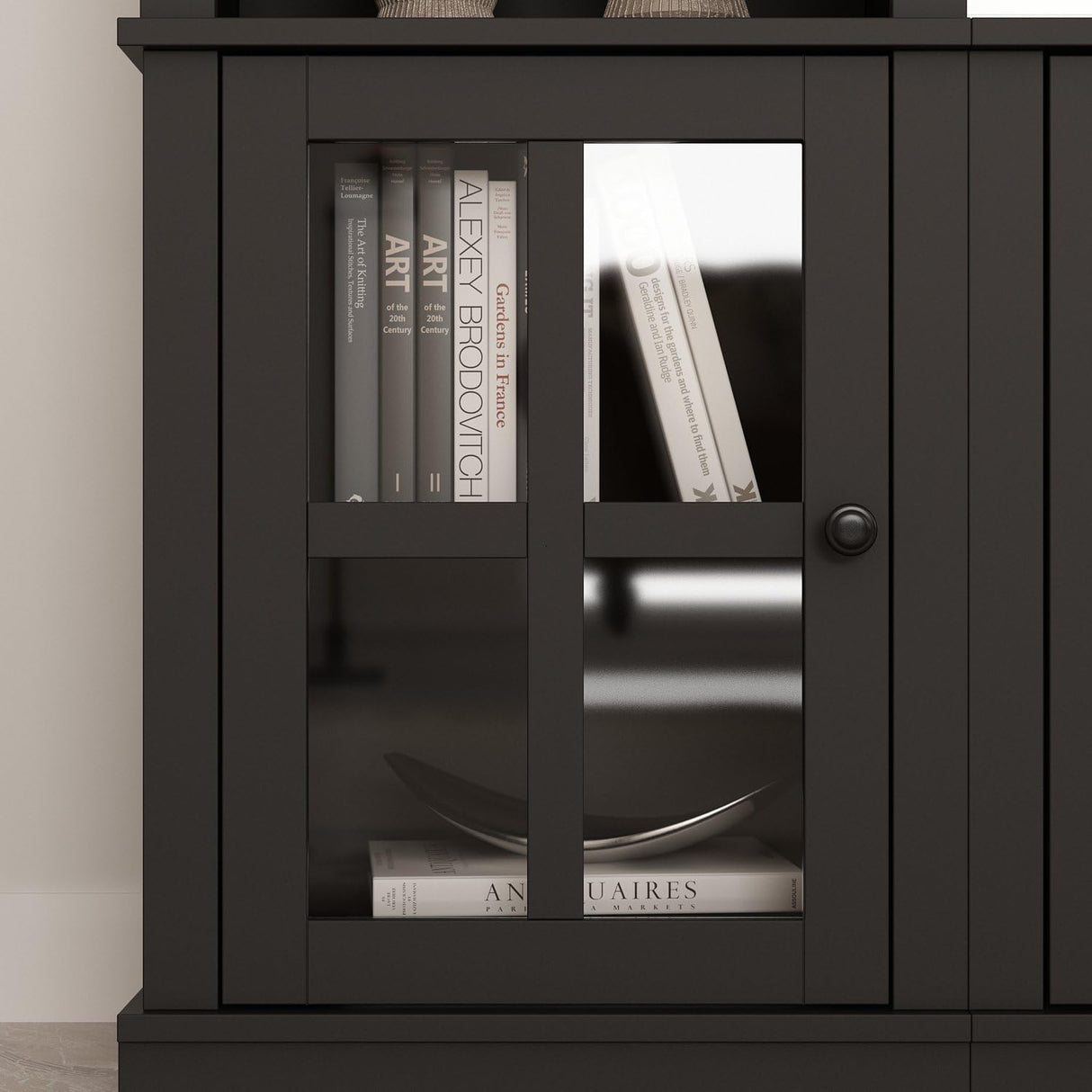 ECACAD 4-Piece Wall Unit TV Stand with Bookshelves for TVs up to 65", Modern TV Console Table Media Entertainment Center with Glass Doors & Open Shelves for Living Room, Bedroom & Home Theater, Black ECACAD