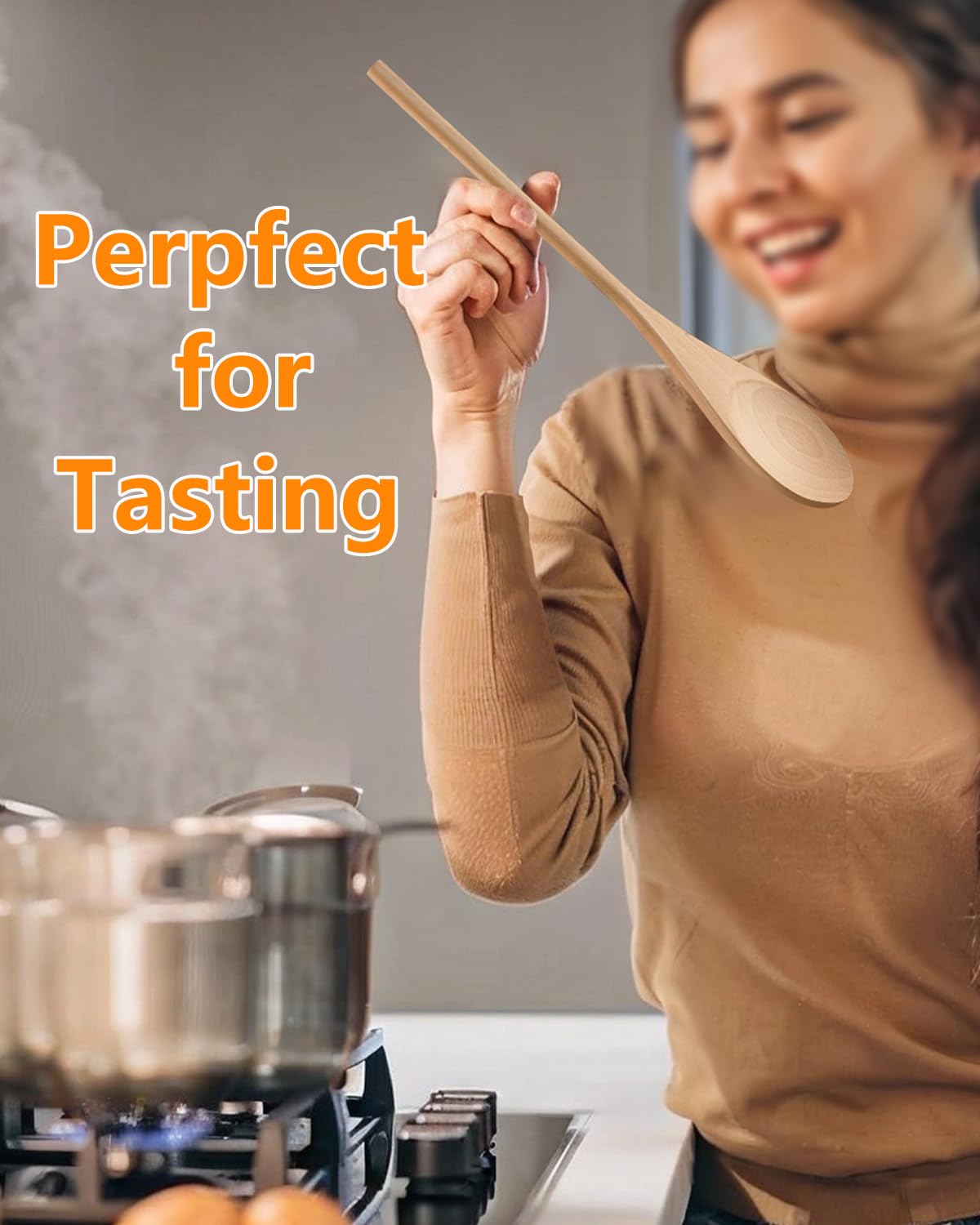 MORGLES 5 Pcs Wooden Spoons for Cooking, 12 Inches Long Handle Spoons for Mixing, Tasting Stirring Food, Large Wooden Cooking Utensils for Kitchen and Crafts MORGLES